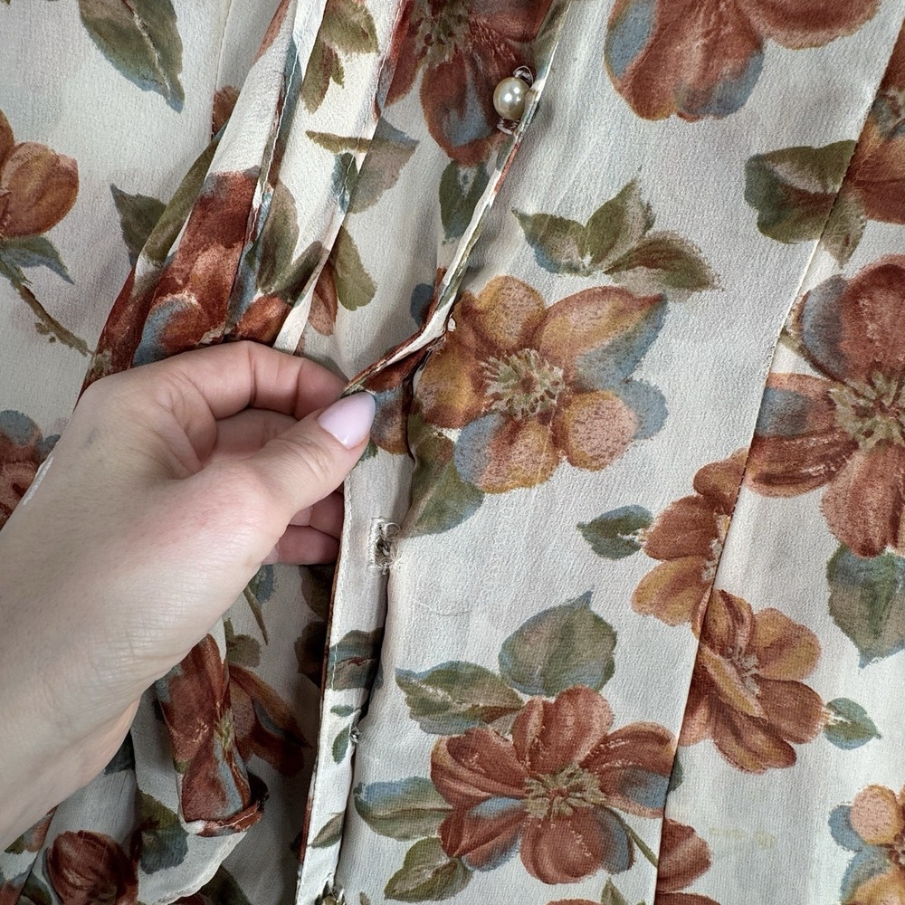 Paris Blues VTG 90s Floral Maxi Dress Sz 11 Cream Button Front Sheer Prairie - Picture 7 of 16